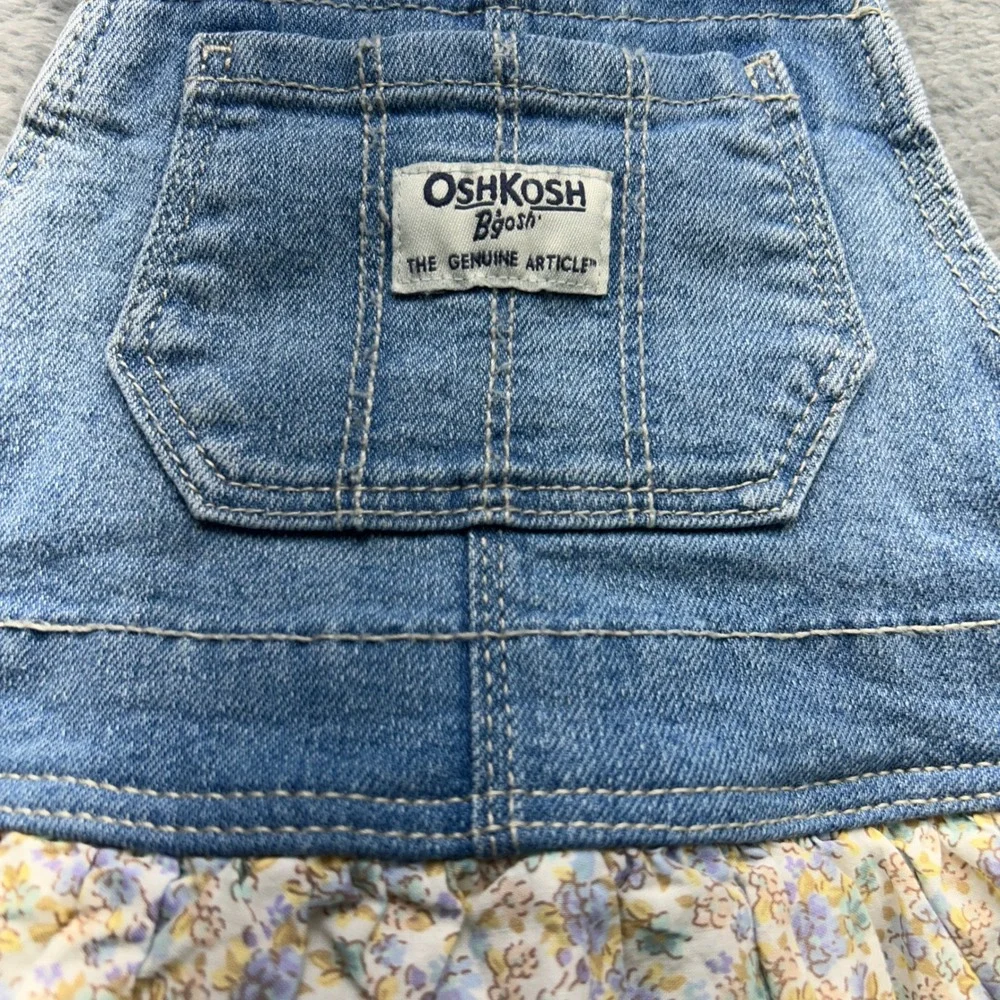OshKosh Bgosh Baby Girls Denim Floral‎ Overall Dress Blue 18M Vestbak